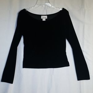 Velveteen fitted knit boat neck shirt